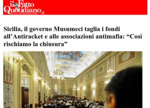Sicilia, il governo Musumeci taglia i fondi all’Antiracket e alle associazioni antimafia: “Così rischiamo la chiusura”