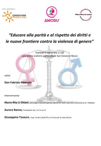 “Educare alla parità e al rispetto dei diritti e
le nuove frontiere contro la violenza di genere”